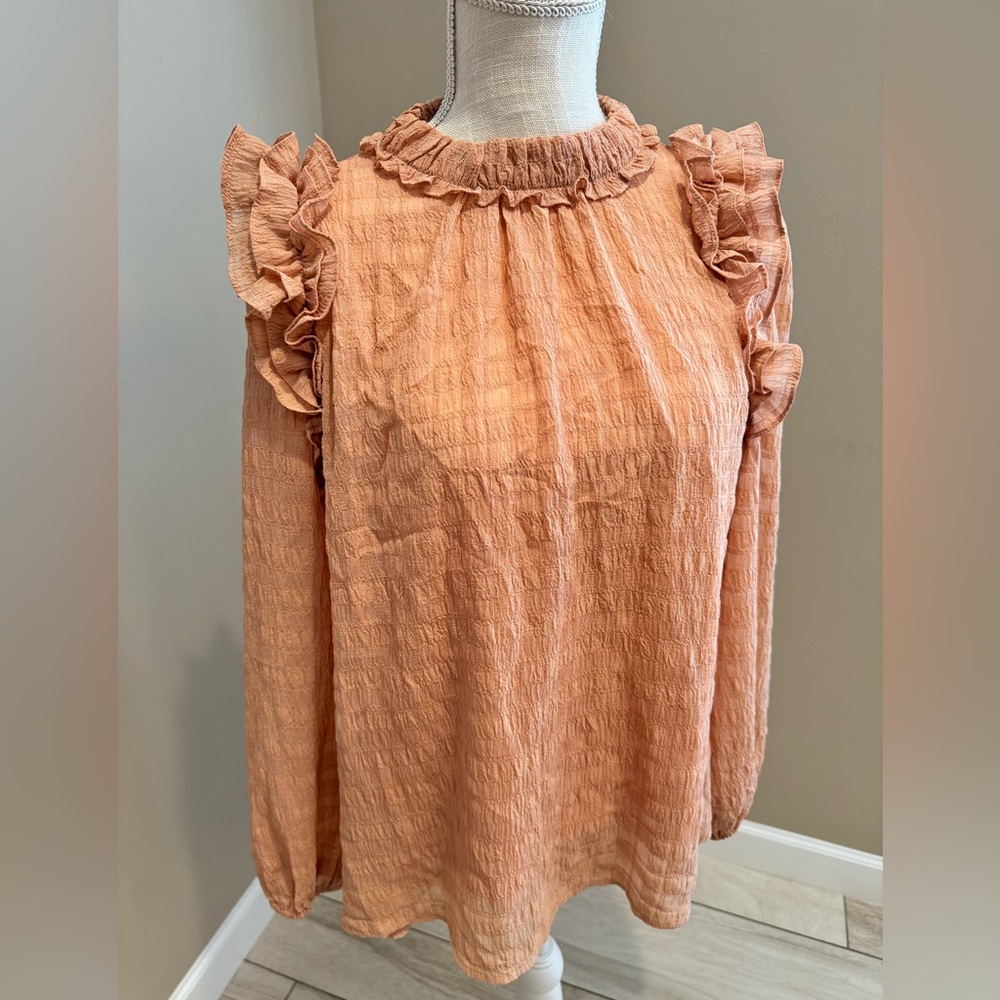 ENTRO Blush Pink Ruffle Long Sleeve Blouse